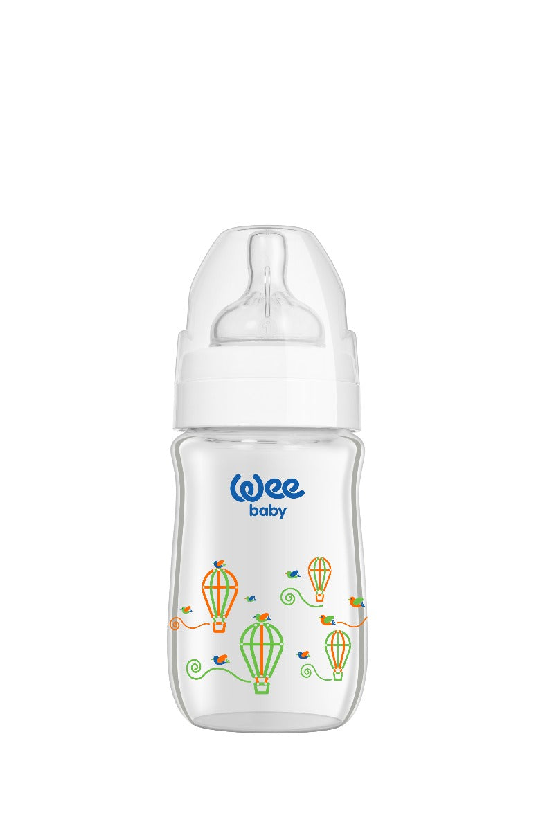 Wee Baby Heat Resistant Patterned  Classical Wide Neck Glass Fedding Bottle 180ml (Sold Separately Subject to Availability)