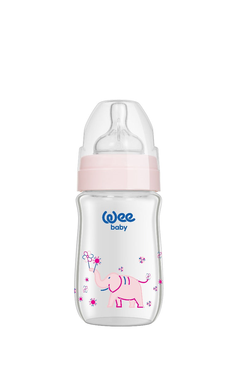 Wee Baby Heat Resistant Patterned  Classical Wide Neck Glass Fedding Bottle 180ml (Sold Separately Subject to Availability)