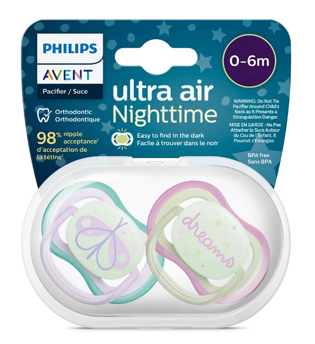 Philips Avent Soother Ultra Air Night 0 to 6 Months x2 Girl