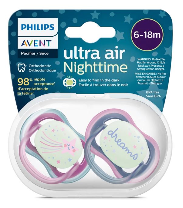 Philips Avent Ultra Air Soother Night time 6 to 18M Girl x2