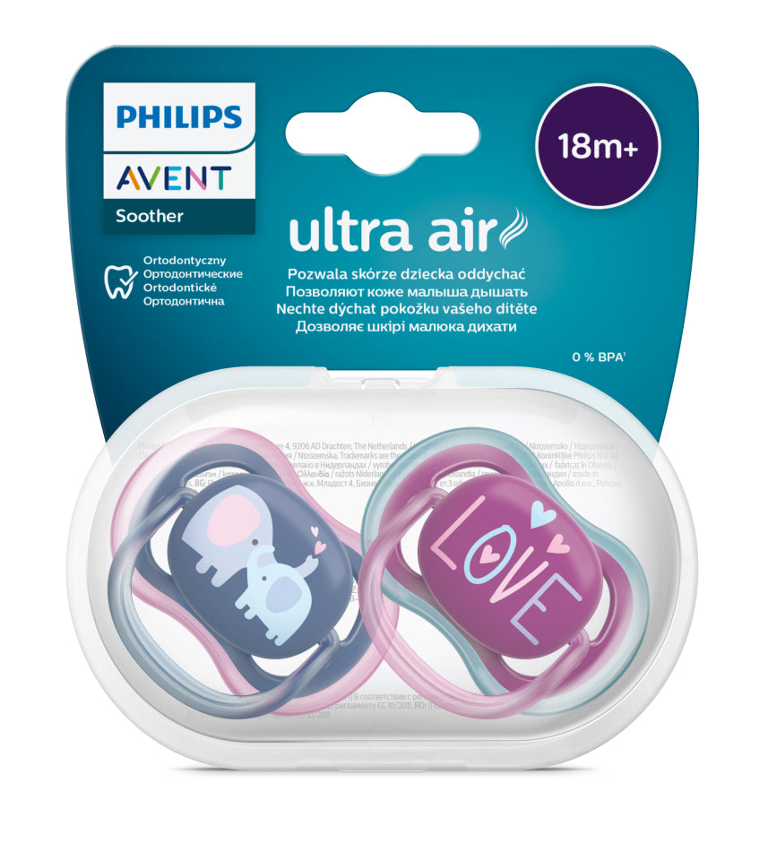Philips Avent Ultra Air Pacifier 18Months And Above Girl Deco x2