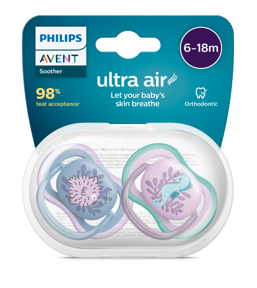 Philips Avent Ultra Air Pacifier 6 to 18M Girl x2