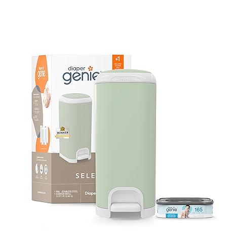 Diaper Genie Select Odor Lock Stainless Steel Pail Green