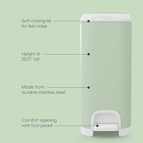 Diaper Genie Select Odor Lock Stainless Steel Pail Green