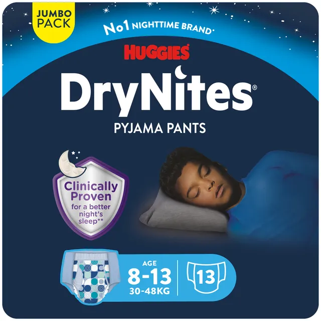 HUGGIES DRYNITES PYJAMA PANTS 30-48 KG 8Y-13Y BOYS – Yallamomz