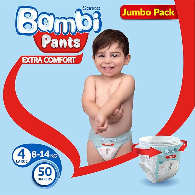Bambi Baby Pants Size 4  Large 8-14 Kg Jumbo Pack 50 Pcs