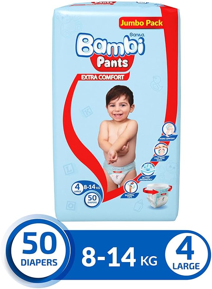 Bambi Baby Pants Size 4  Large 8-14 Kg Jumbo Pack 50 Pcs