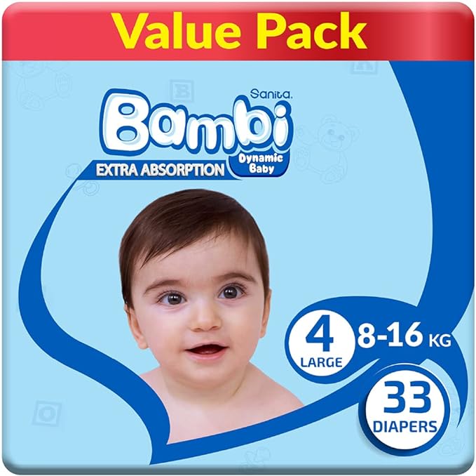 Bambi Size 4 Large 8-16 Kg Value Pack 33 Diapers