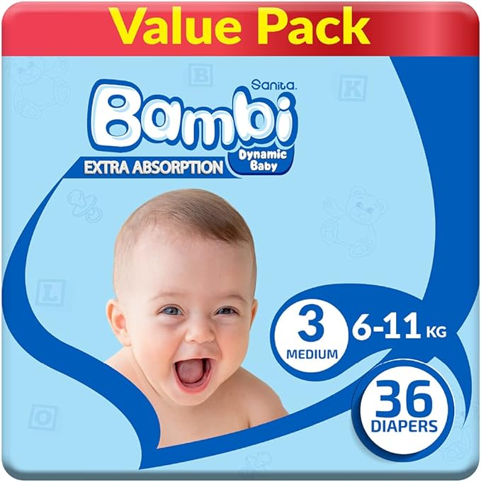 Bambi Baby Diapers Value Pack Size 3 Medium 6-11 KG 36 Count