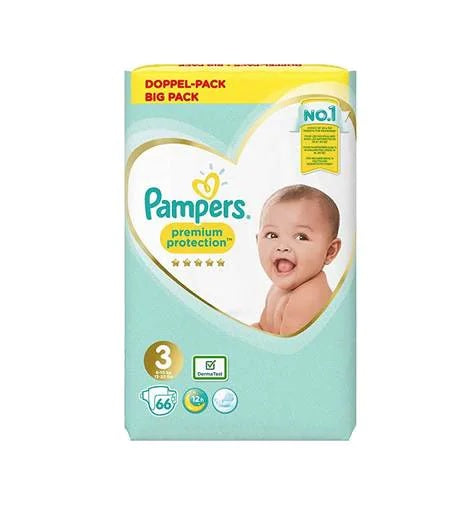 حفاضات بامبرز بريميوم بروتكشن مقاس 3 6-10 كجم عبوة 66 حفاضة