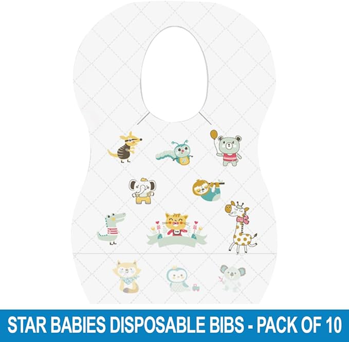 Star Babies Disposable Bibs Pack of 10 Animal Print