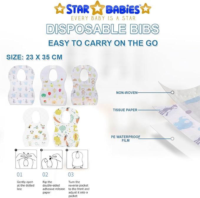 Star Babies Disposable Bibs Pack of 10 Animal Print