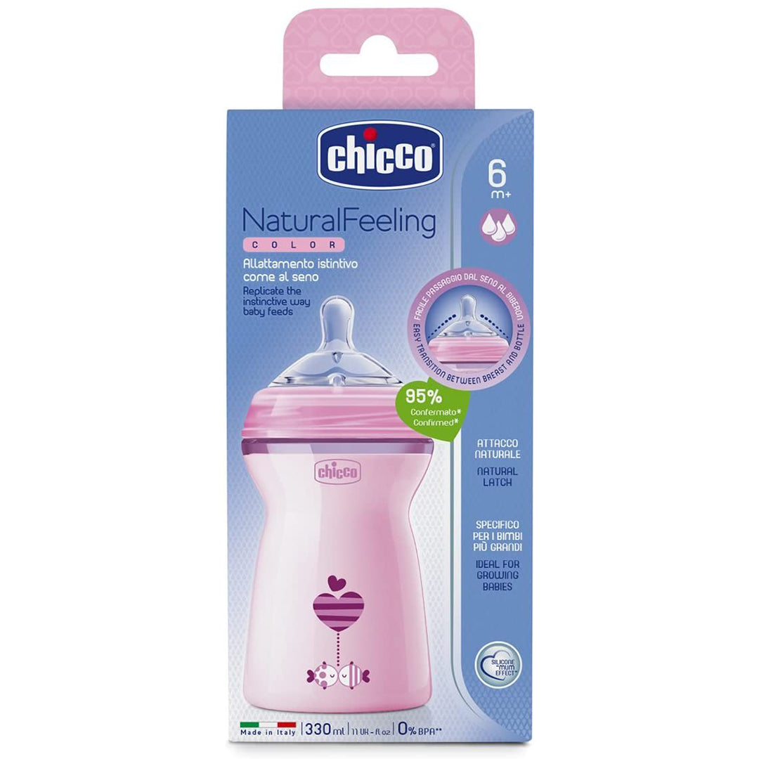 Chicco Natural Feeling Feeding Bottle 6months+ 330ML Pink
