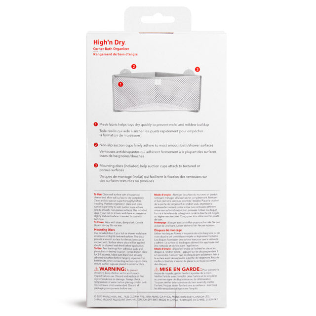 Munchkin High N Dry Corner Bath Org Grey