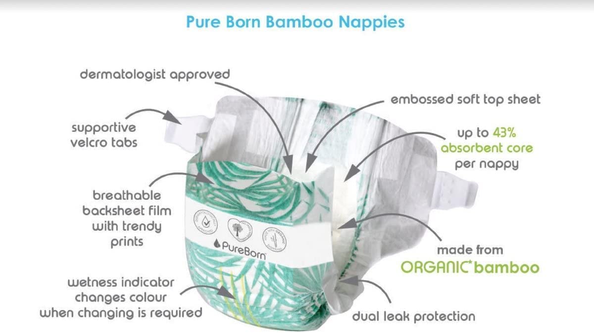Pure Born Organic Bamboo DiapersÂ  New Born 34'S