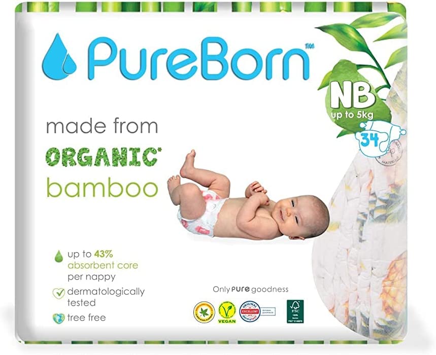 Pure Born Organic Bamboo DiapersÂ  New Born 34'S