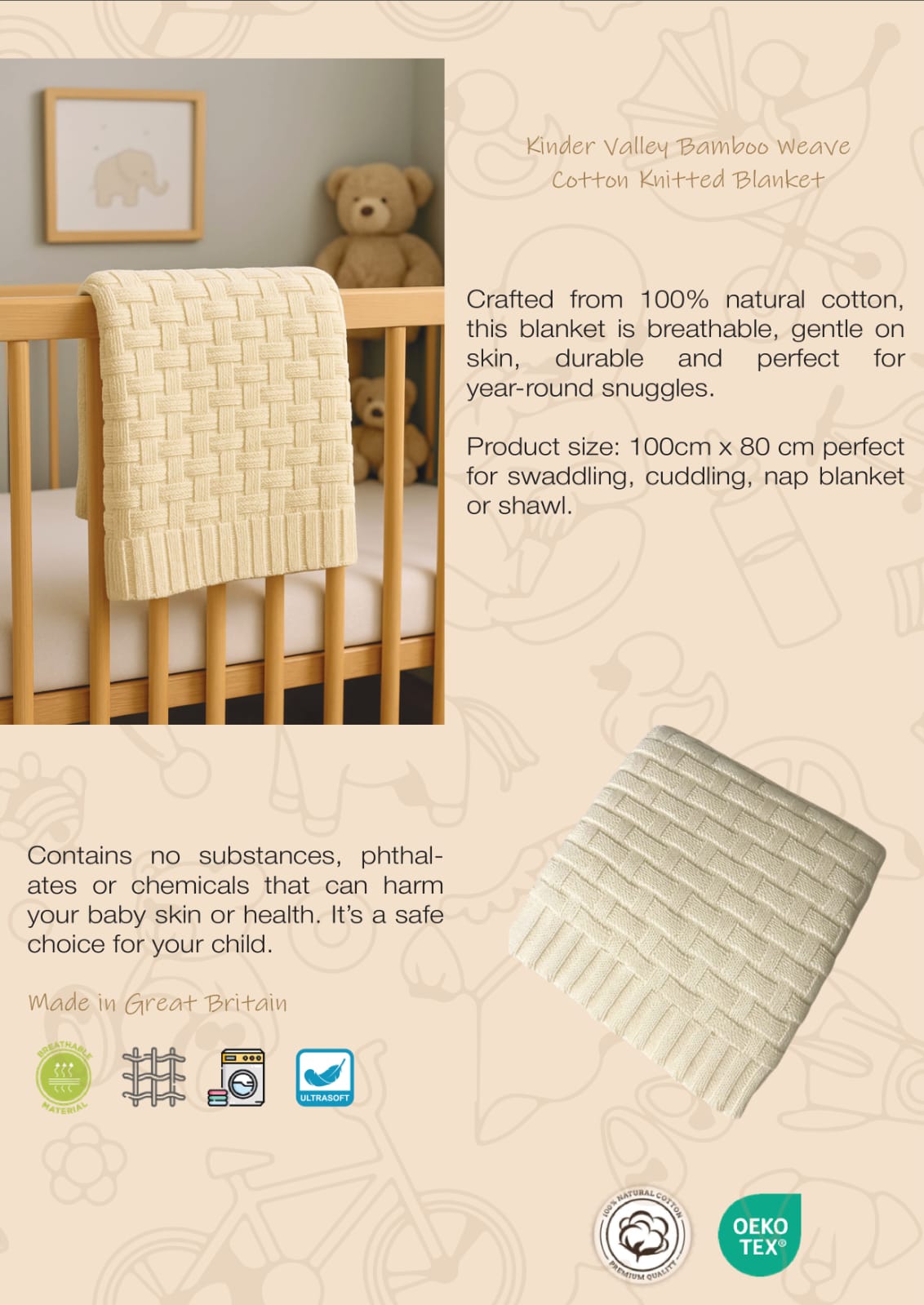 Kinder Valley Bamboo Weave Cotton knitted Blanket
