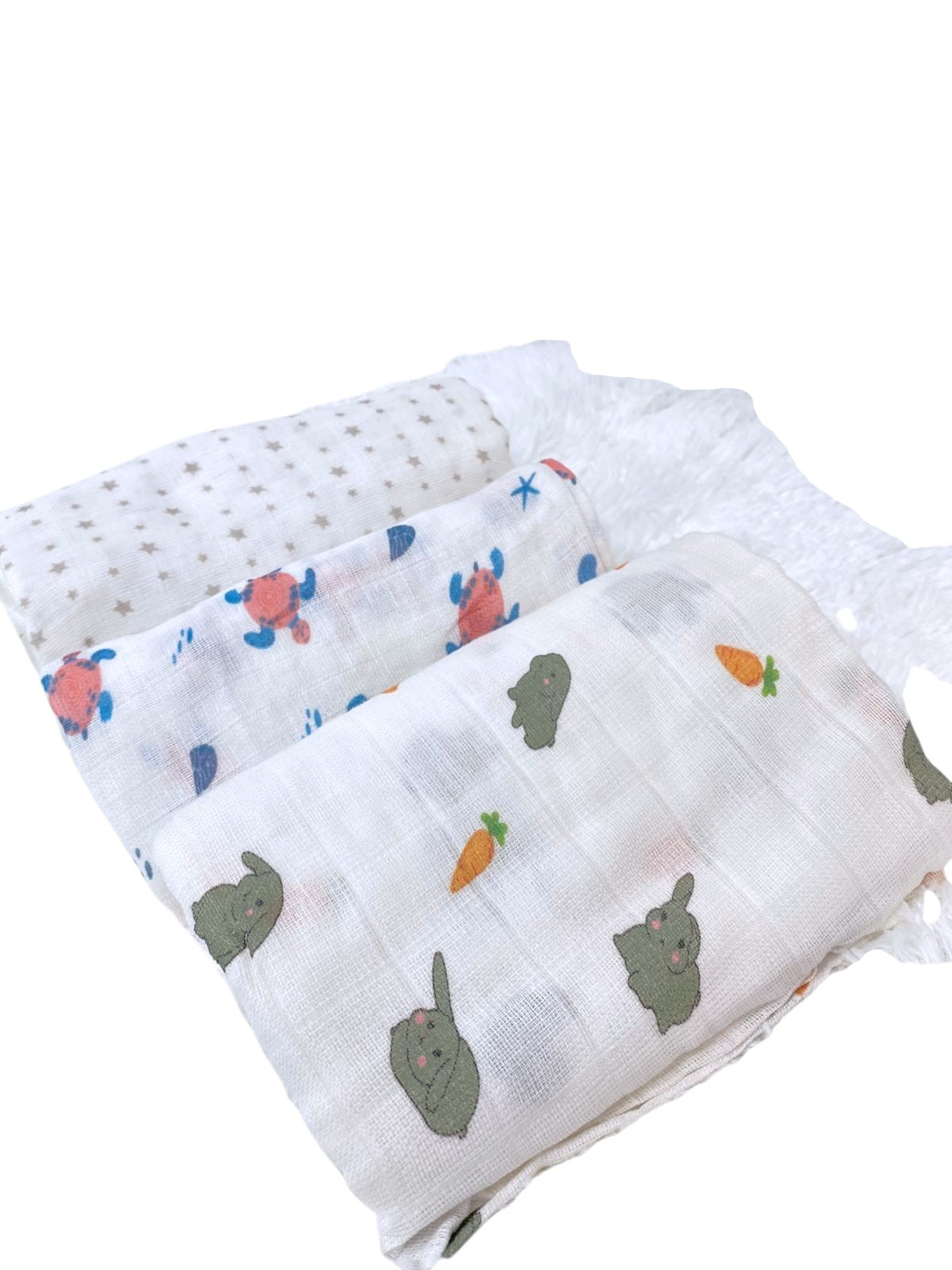 Kinder Valley Muslin Blanket Set Pack of 3 Bunny, Sea Turtle and Star