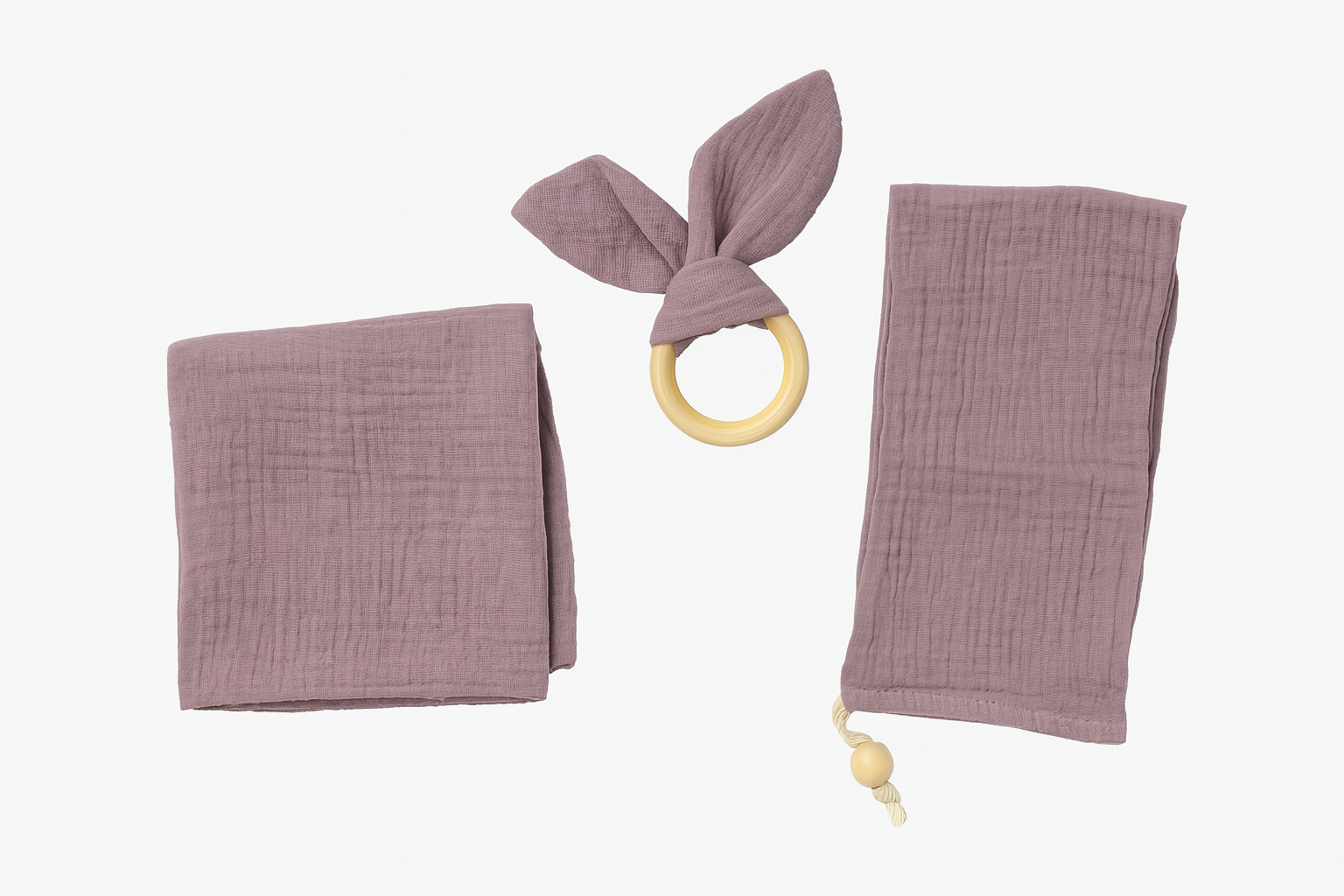 Kinder Valley Aura Breastfeeding Cover Set with Rabbit Ear Cloth Teether Mauve