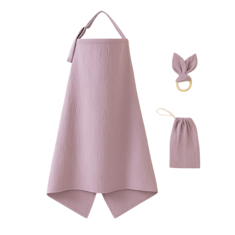 Kinder Valley Aura Breastfeeding Cover Set with Rabbit Ear Cloth Teether Mauve