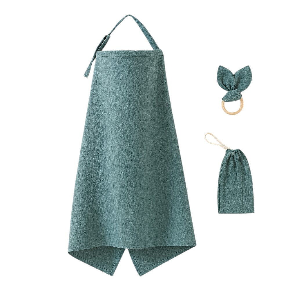 Kinder Valley Aura Breastfeeding Cover Set with Rabbit Ear Cloth Teether Teal