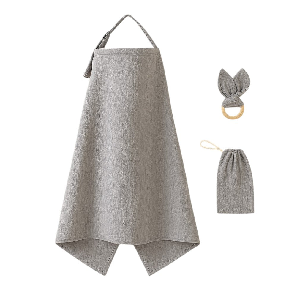 Kinder Valley Aura Breastfeeding Cover Set with Rabbit Ear Cloth Teether Grey