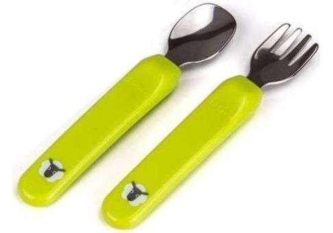 Kidsme Premier Spoon & Fork With Case Lime