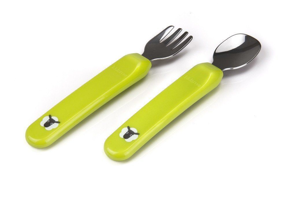 Kidsme Premier Spoon & Fork With Case Lime