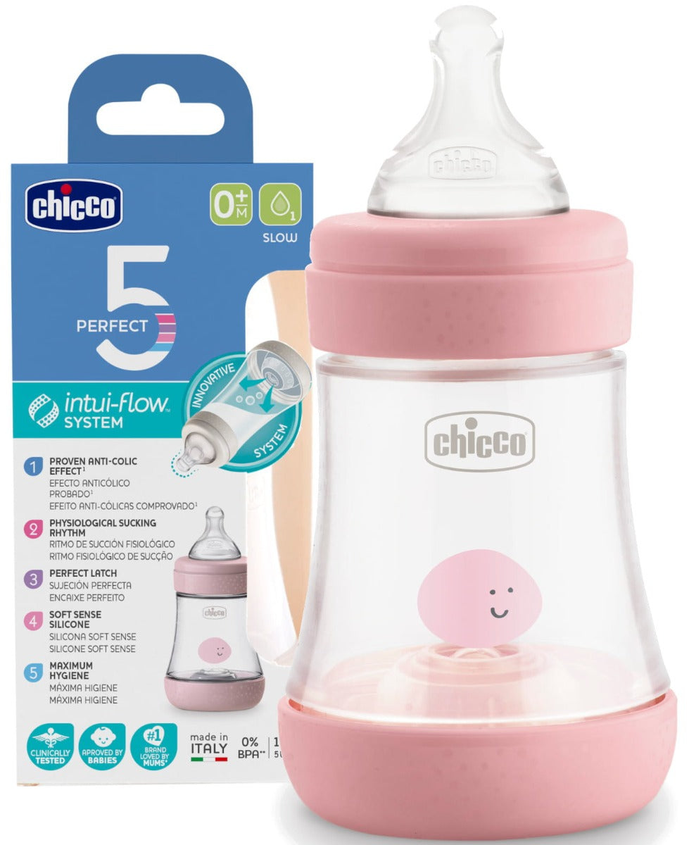 Chicco Perfect5 Bottle For Girls 0M+ - 150Ml - Slow Flow - Silicone
