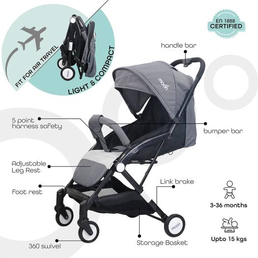 Moon Travel Lite  Cabin Stroller Mid Grey