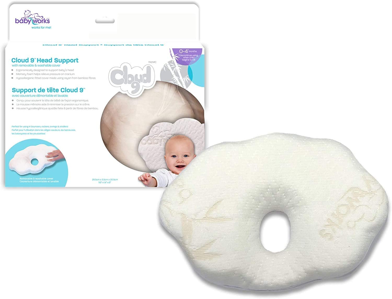Baby Works Head Support With Bamboo Cover Removable  White