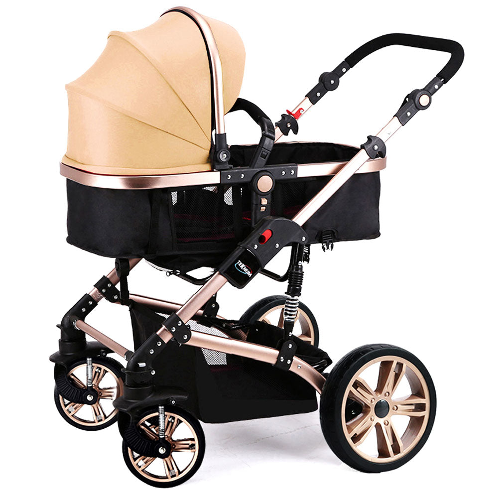 Teknum 3 In 1 Pram Stroller Story  Sunveno Diaper Bag & Hooks Khaki Black