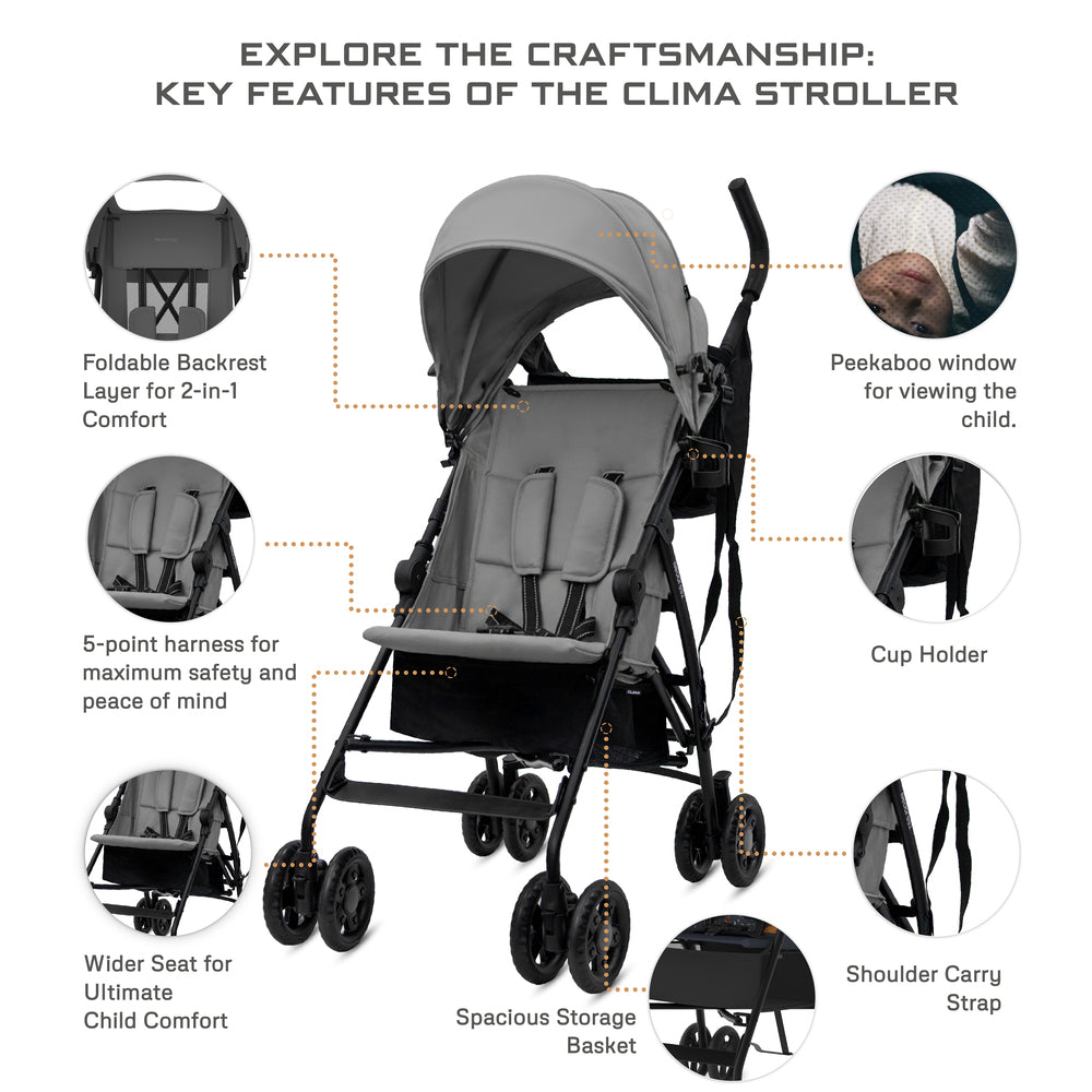 Neobreez CLIMA Lightweight Compact Umbrella Stroller Mid Grey