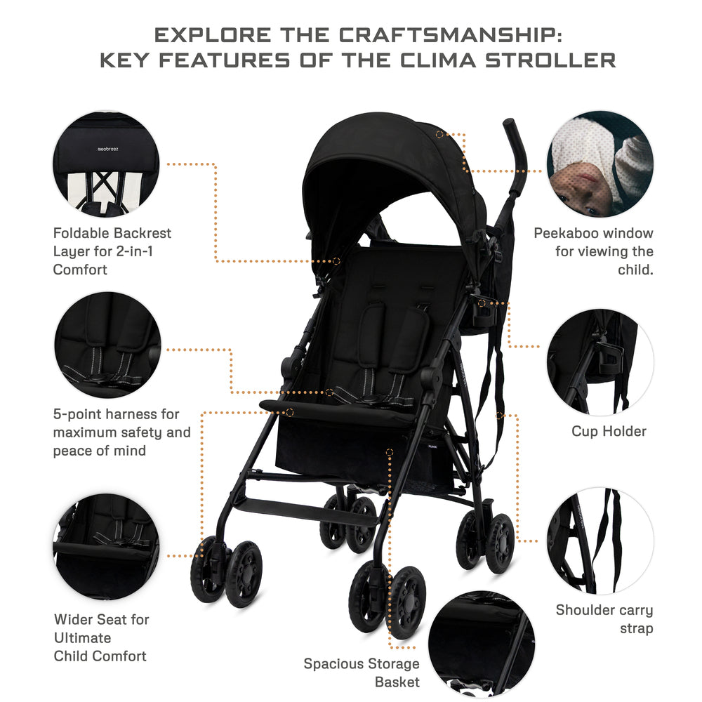 Neobreez CLIMA Lightweight Compact Umbrella Stroller Black