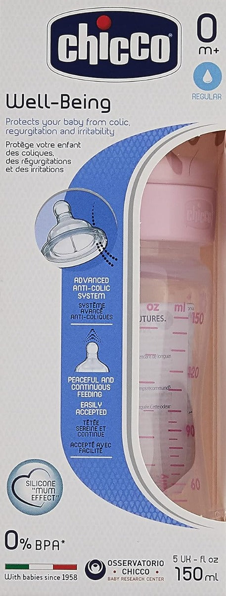 Chicco Baby Well Being Feeding Bottle For Girls - 150Ml - Normal Flow - Silicone