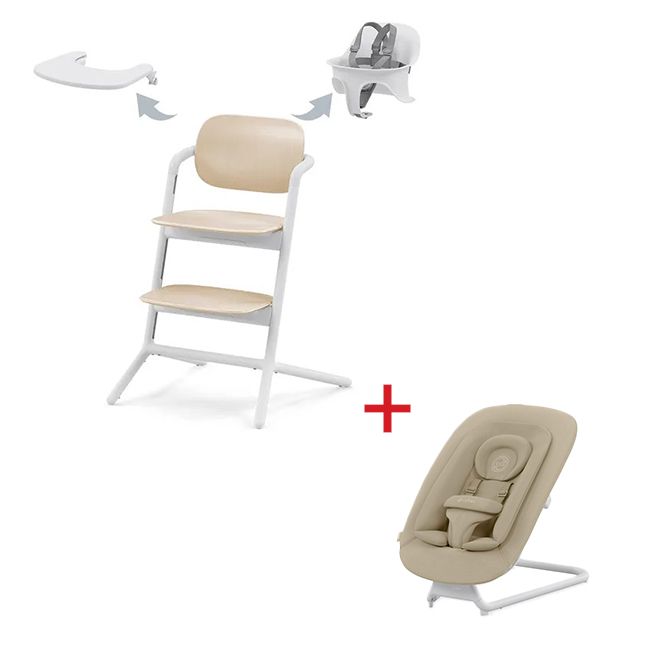 Cybex Lemo 3 In 1 High Chair and Bouncer Set Sand White & White