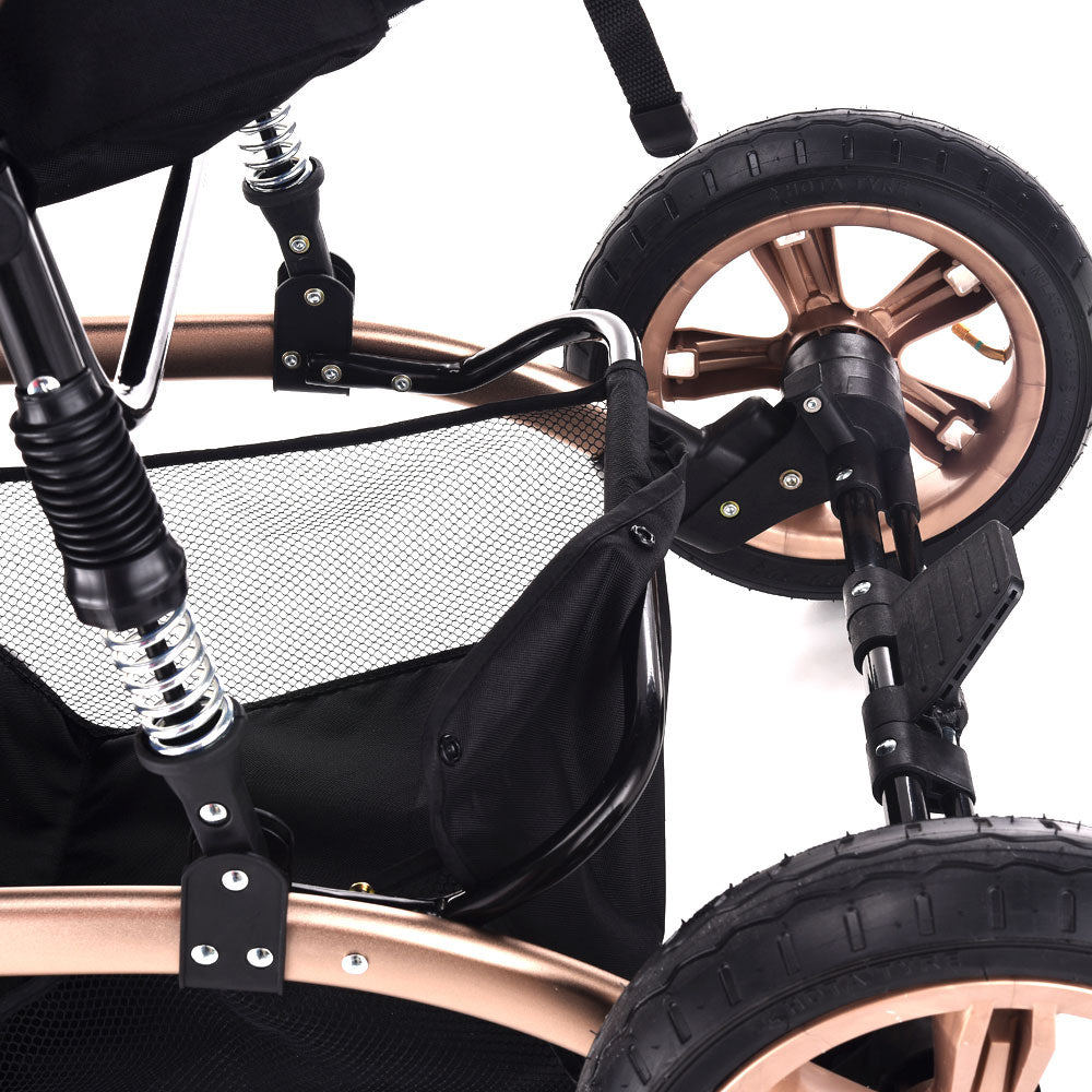Teknum 3 In 1 Pram Stroller Story  Sunveno Diaper Bag & Hooks Khaki Black
