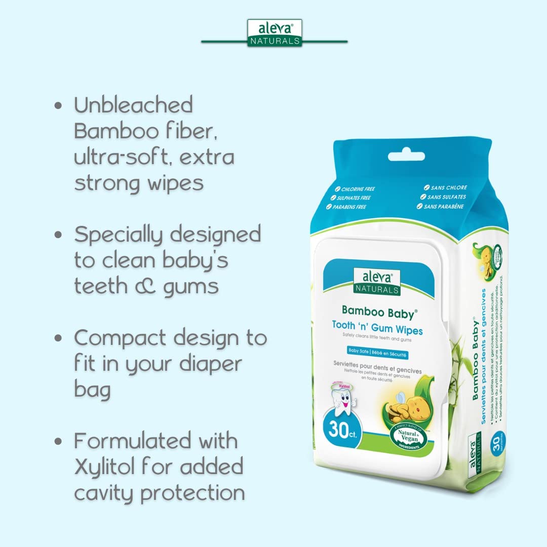Aleva Nat Bamboo Baby Tooth & Gum Wipes 30S