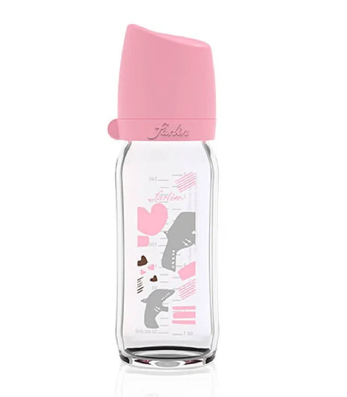 Farlin  Wide Neck Glass Bottle 240Ml Flora Pink