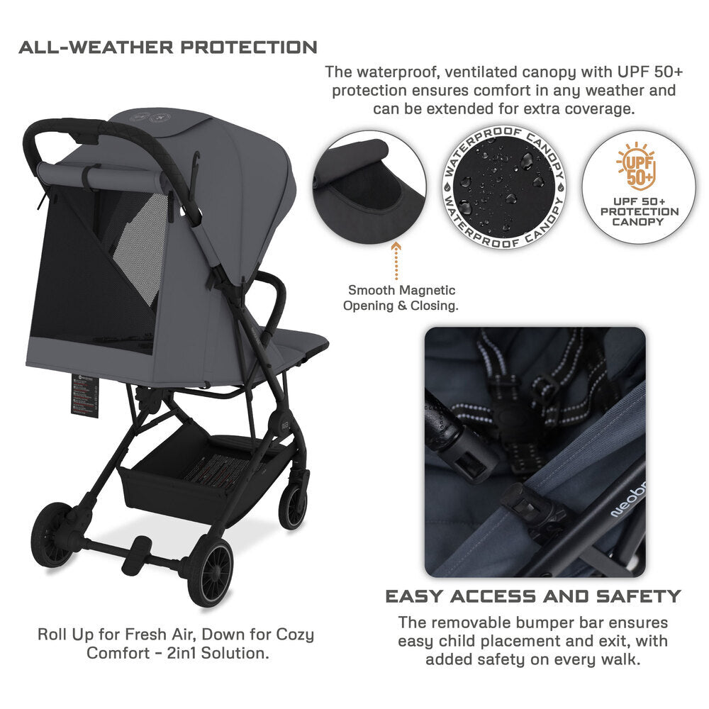 Neobreez Litex Ultra Lightweight Cabin Size Travel Stroller Grey