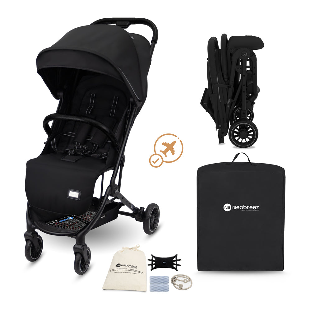 عربة أطفال Neobreez Litex خفيفة الوزن للغاية للسفر بحجم المقصورة باللون الأسود