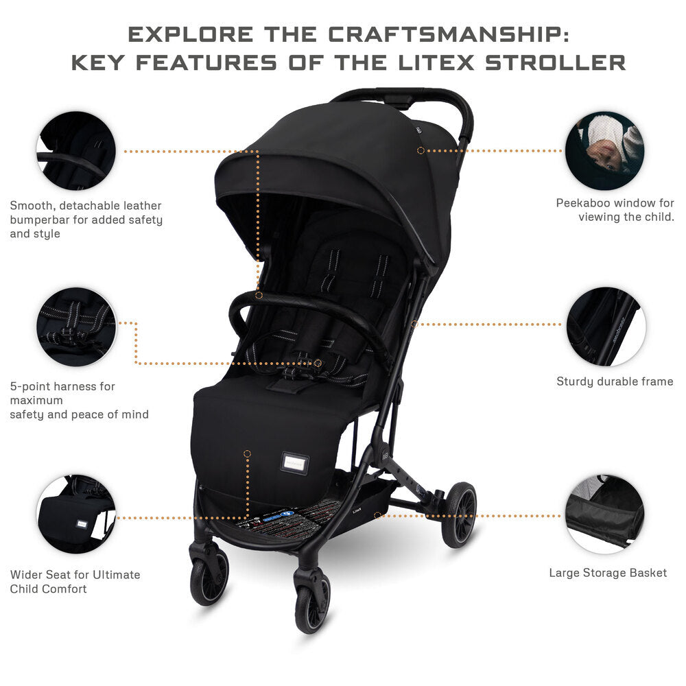 Neobreez Litex Ultra Lightweight Cabin Size Travel Stroller Black