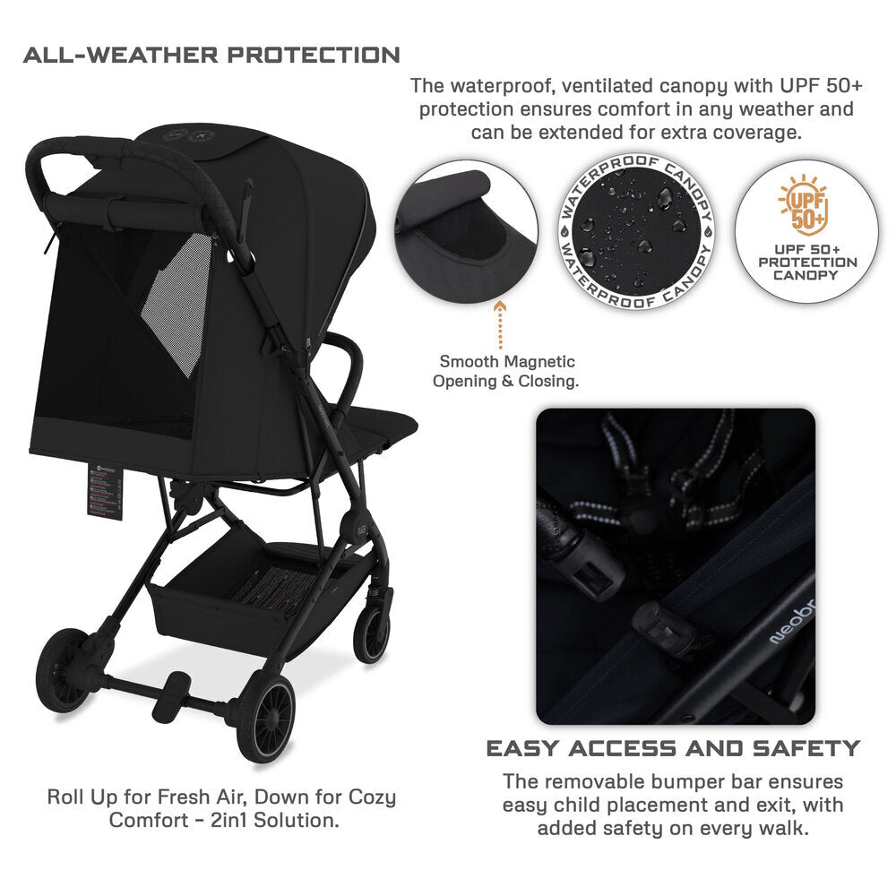 Neobreez Litex Ultra Lightweight Cabin Size Travel Stroller Black