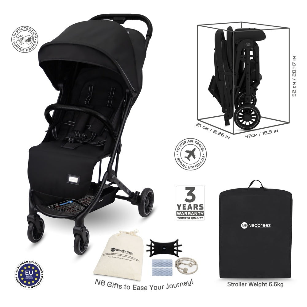 Neobreez Litex Ultra Lightweight Cabin Size Travel Stroller Black