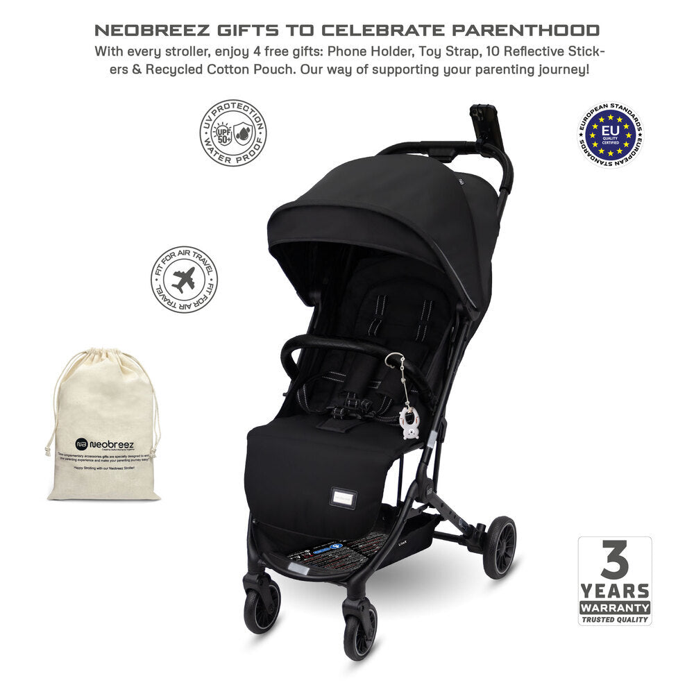 Neobreez Litex Ultra Lightweight Cabin Size Travel Stroller Black