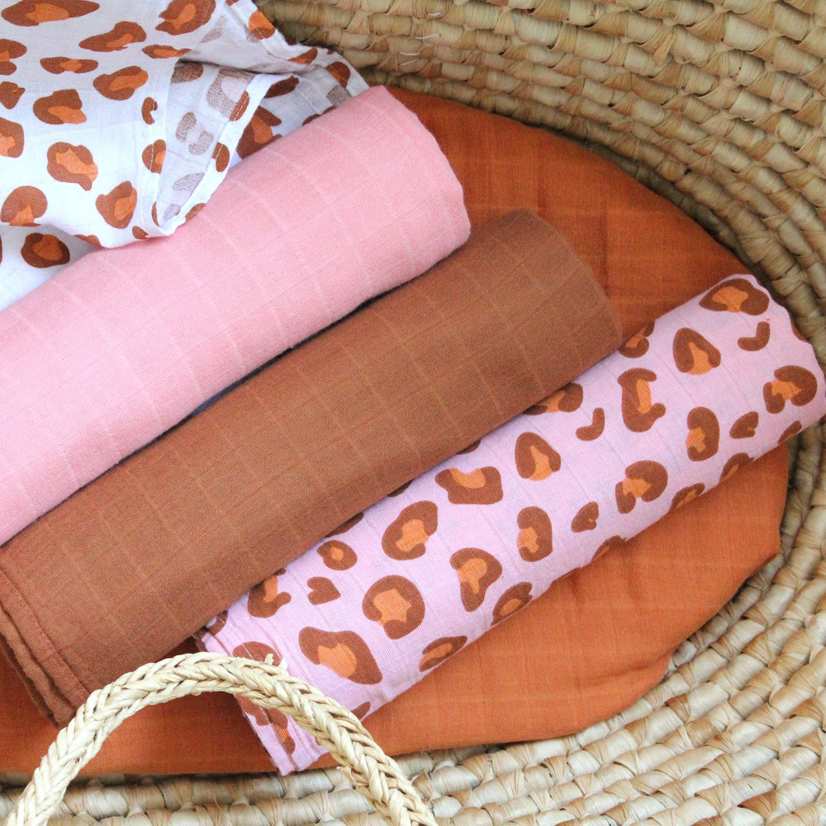 Tommy Lise Muslin Swaddle Set Coral Leopard(70X70Cm
