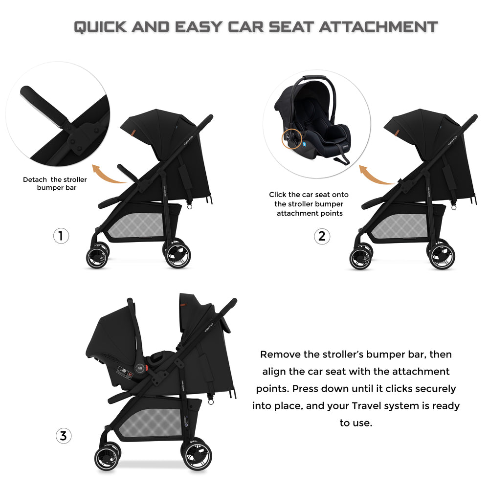 Neobreez VOMX1 PLUS 2 in 1 Travel System Stroller Black