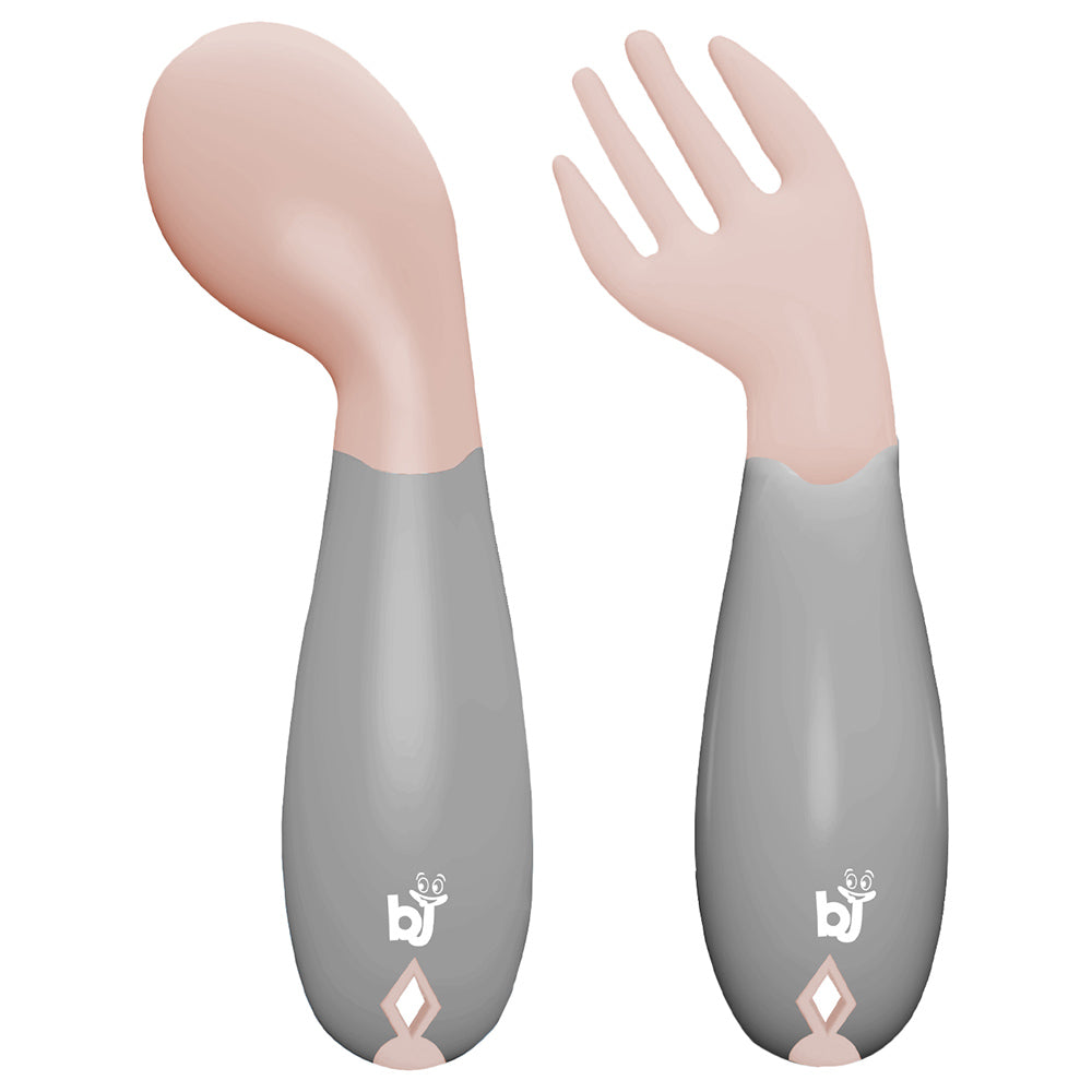 Babyjem Plastic Angled  Fork & Spoon  Set Rose Color 6 Months+
