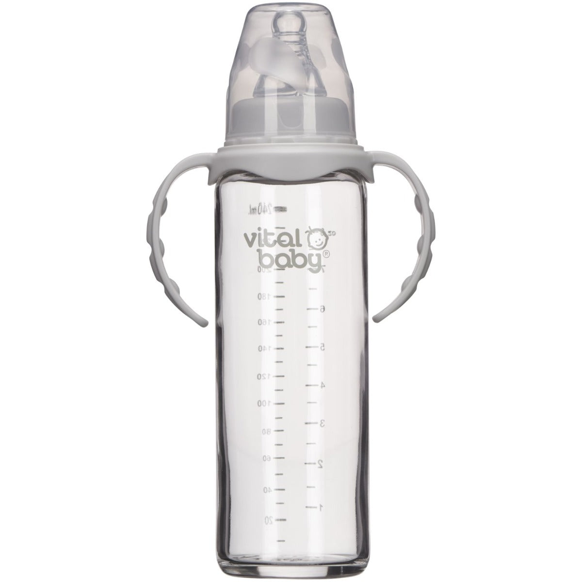 Vital Baby  Nurture Glass Feeding Bottle With Handles 240Ml 0 Months+