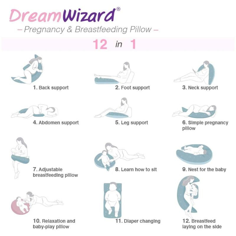 Nuvita Dreamwizard 12 In 1 Pregnancy And Nursing Pillow With Back Support 7100 Grigio Bianco